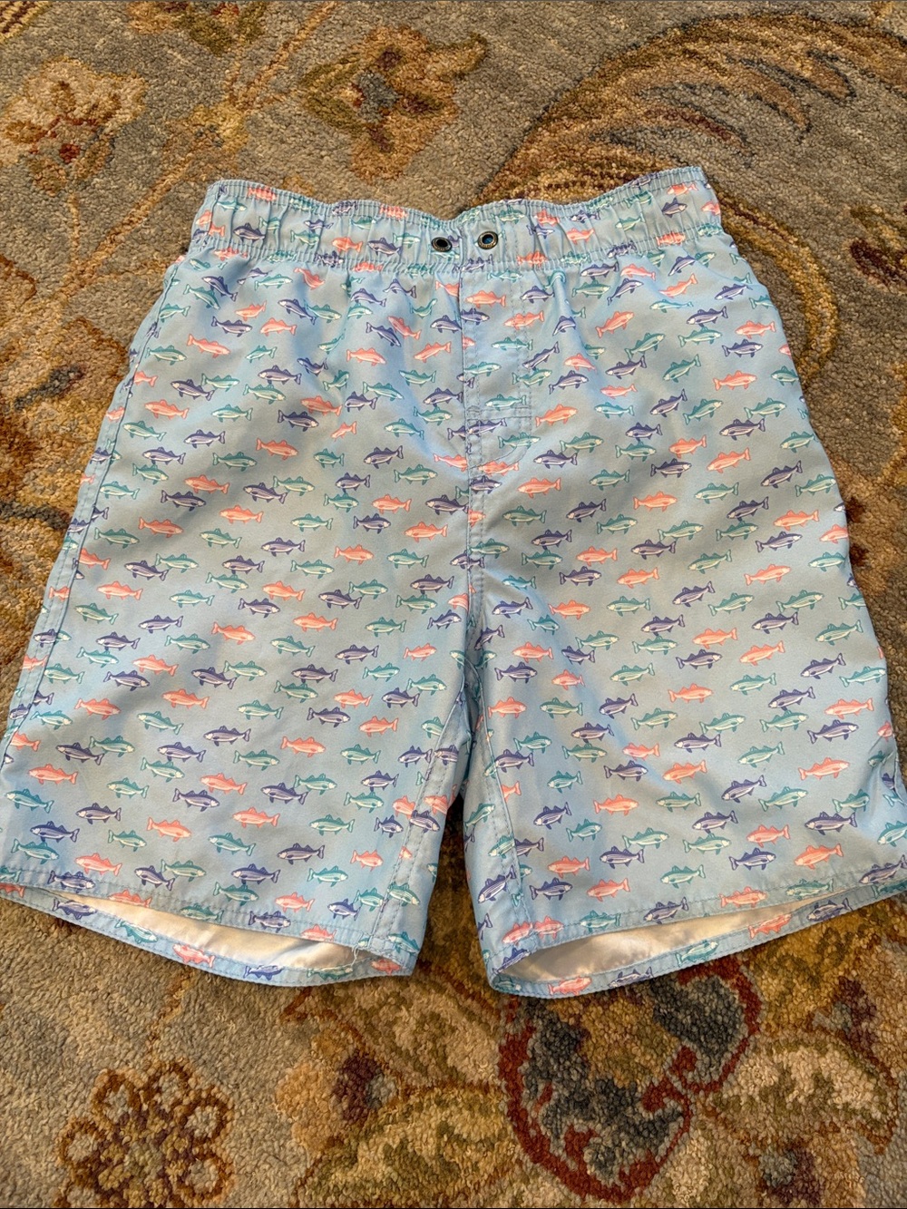 ✨ LIKE NEW ✨Class Club Light Blue Swim Trunks with Multicolor Fish Print, size 1